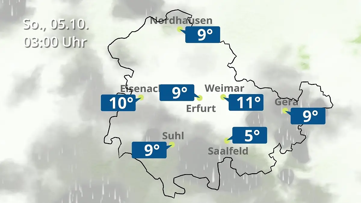 Thüringen: Wie wird das Wetter? Regen- und Wolkenfilm für Erfurt, Gera und Eisenach