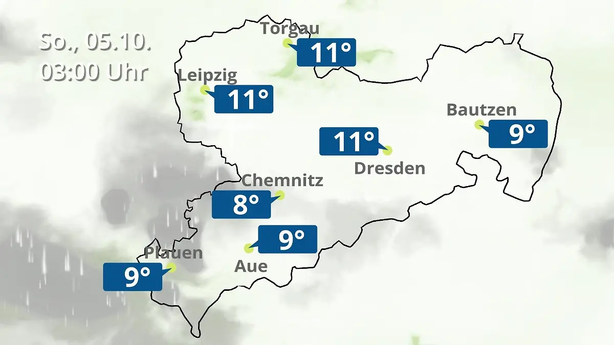 Sachsen: Wie wird das Wetter? Regen- und Wolkenfilm für Chemnitz, Dresden und Leipzig