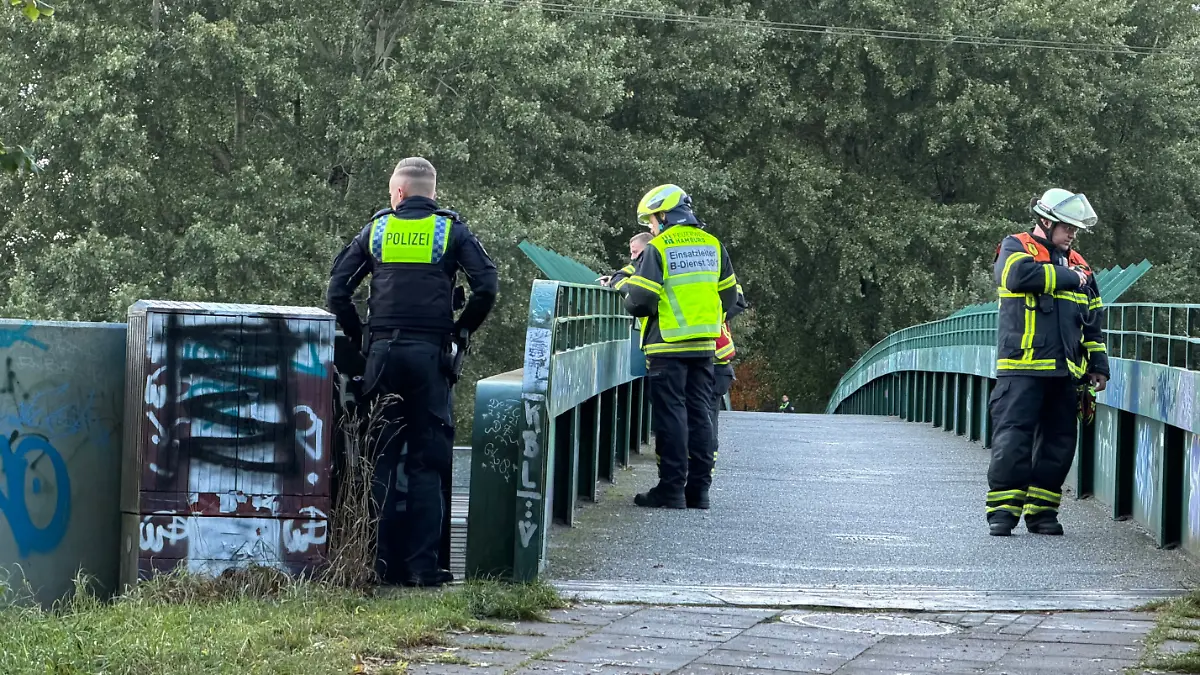 Die Rettungskräfte an der Unfallstelle in Hamburg-Wilhelmsburg