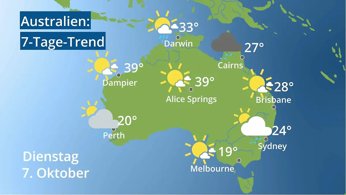 Australien: Wie wird das Wetter? Video 7-Tage-Trend: Sydney, Melbourne, Perth