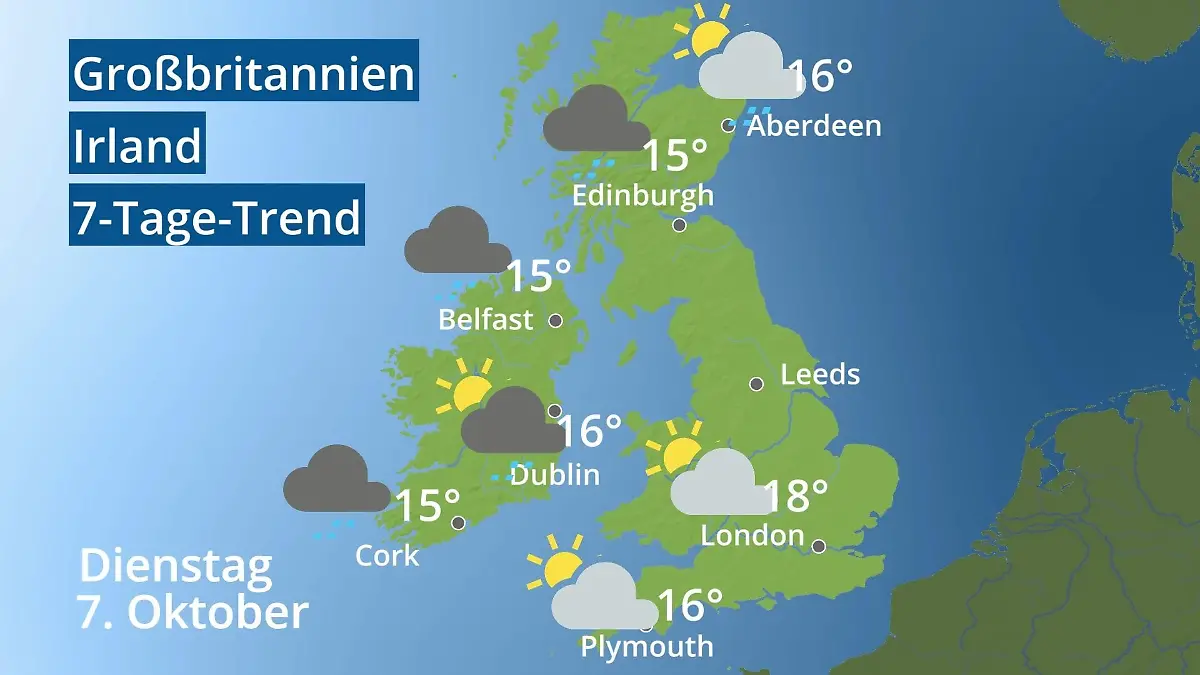 England, Schottland, Wales: Wie wird das Wetter? Video 7-Tage-Trend: Großbritannien und Irland