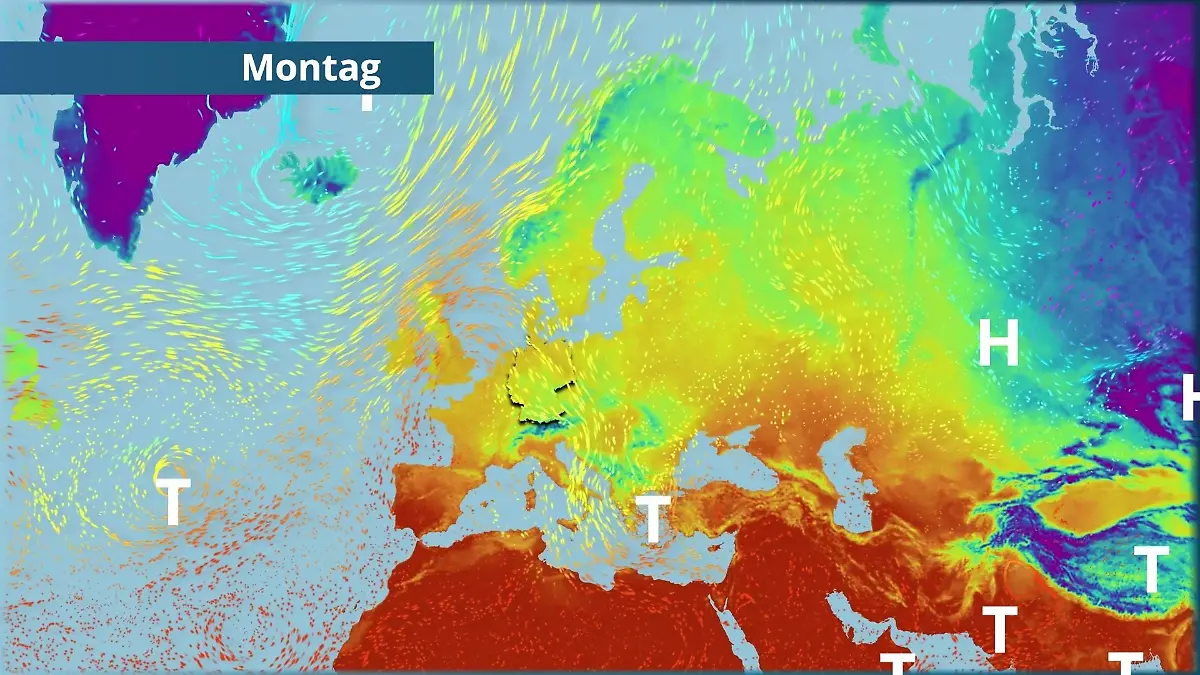 Milde Luft strömt nach Deutschland Der Strömungsfilm für Europa für 5 Tage