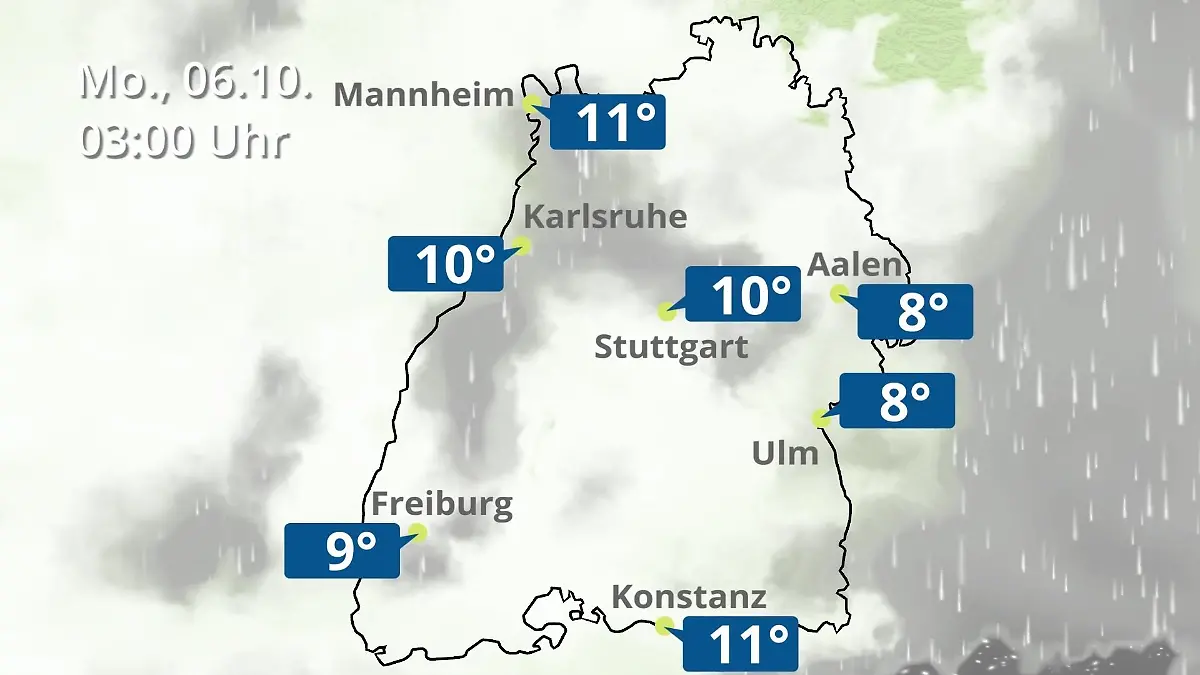 Baden-Württemberg: Wie wird das Wetter? Regen- und Wolkenfilm für Stuttgart, Mannheim und Karlsruhe