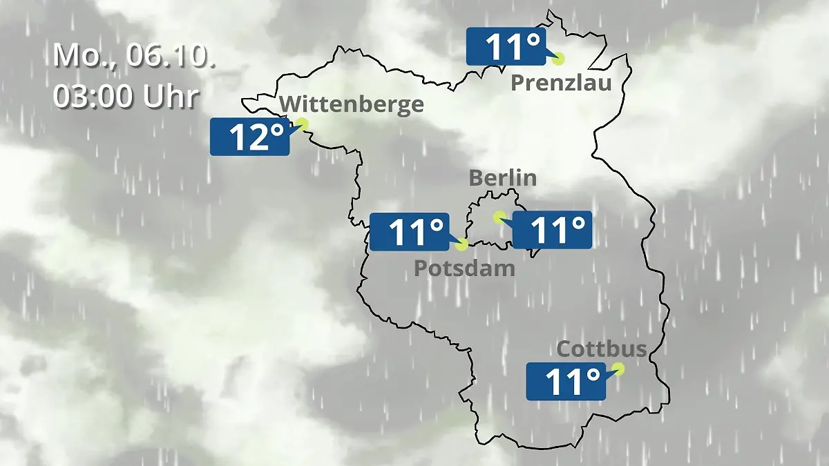 Berlin und Brandenburg: Wie wird das Wetter? Regen- und Wolkenfilm für Potsdam, Cottbus und Wittenberge