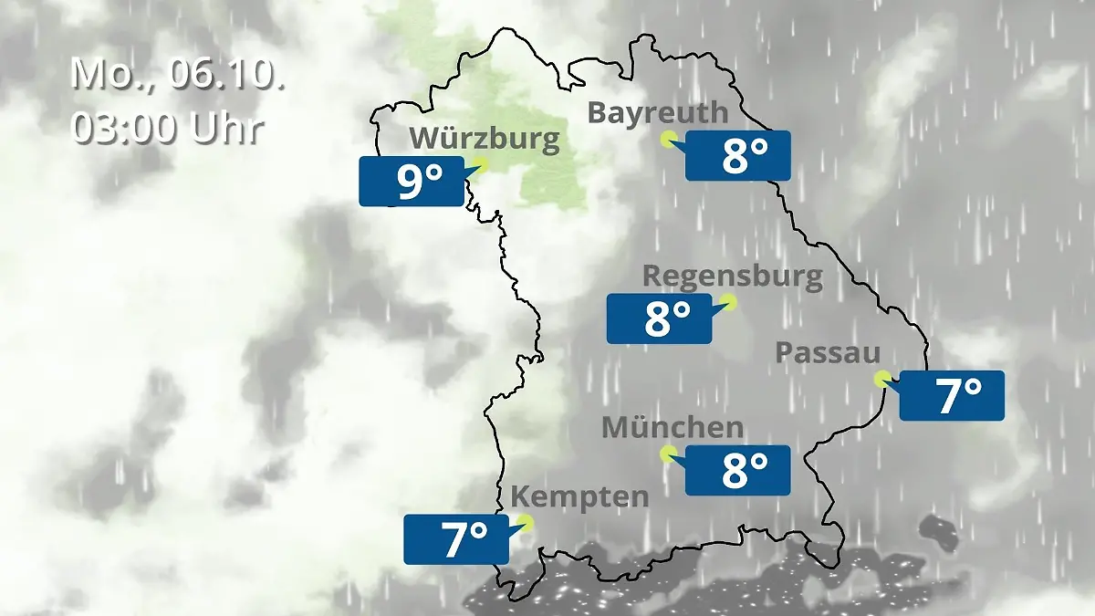 Bayern: Wie wird das Wetter? Regen- und Wolkenfilm für München, Regensburg und Würzburg