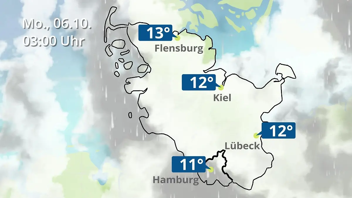 Hamburg, Schleswig-Holstein: Wie wird das Wetter? Regen- und Wolkenfilm für die Nordsee- und Ostseeküste