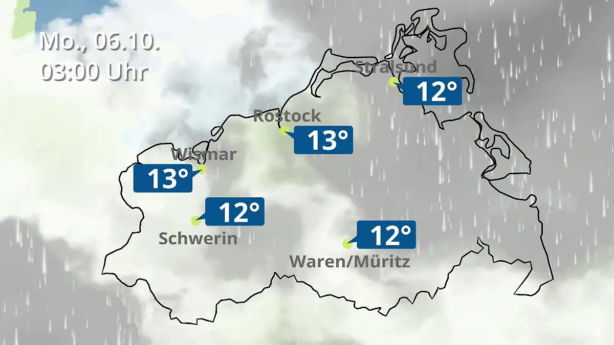 Mecklenburg-Vorpommern: Wie wird das Wetter? Regen- und Wolkenfilm für Rostock, Rügen und die Ostseeküste