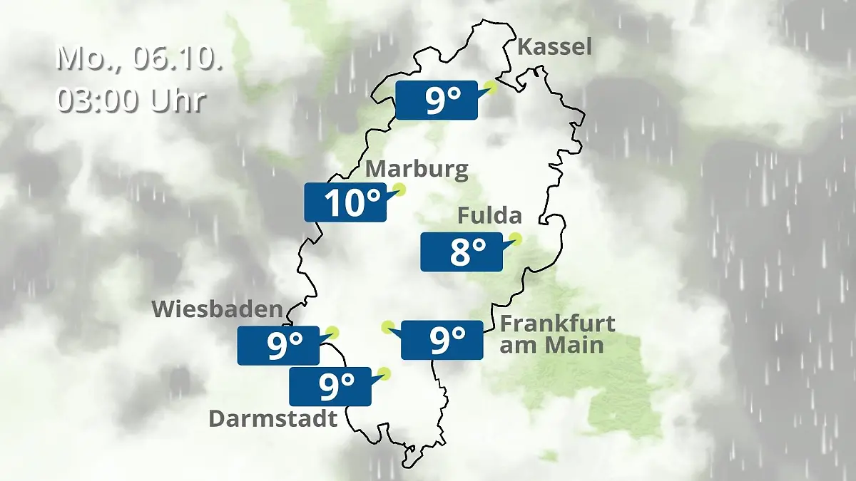 Hessen: Wie wird das Wetter? Regen- und Wolkenfilm für Frankfurt am Main und Wiesbaden