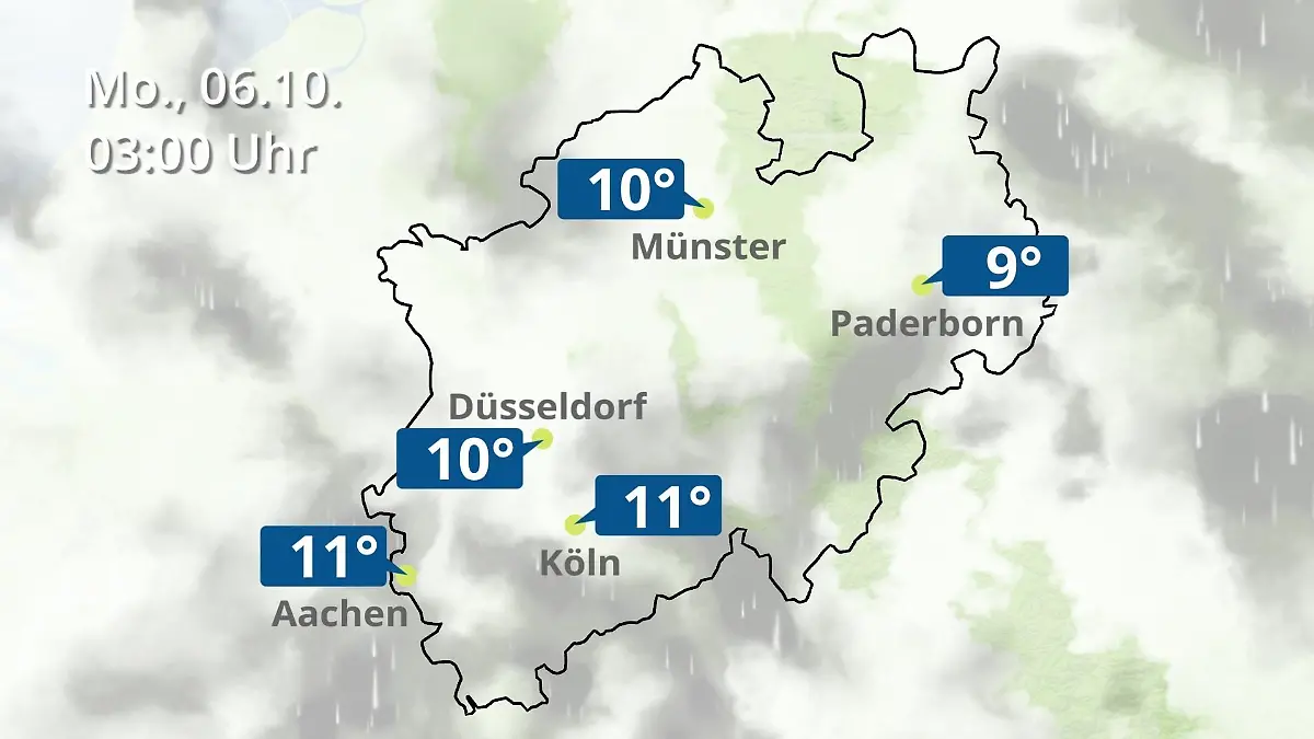 Nordrhein-Westfalen: Wie wird das Wetter? Regen- und Wolkenfilm für Köln, Düsseldorf und Münster