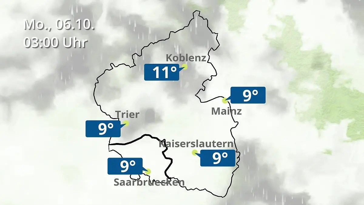 Rheinland-Pfalz, Saarland: Wie wird das Wetter? Regen- und Wolkenfilm für Mainz, Koblenz und Trier