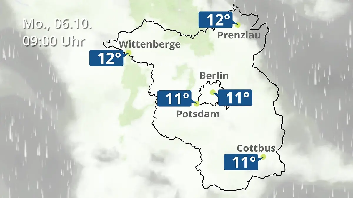 Berlin und Brandenburg: Wie wird das Wetter? Regen- und Wolkenfilm für Potsdam, Cottbus und Wittenberge