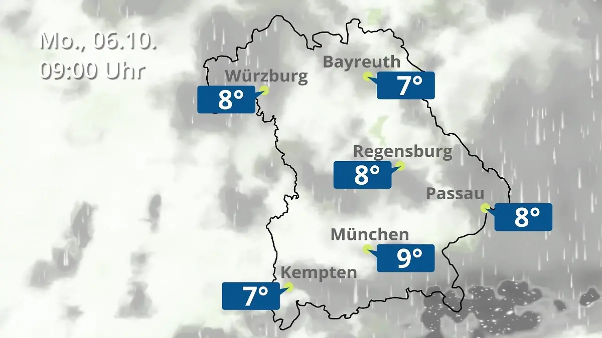 Bayern: Wie wird das Wetter? Regen- und Wolkenfilm für München, Regensburg und Würzburg