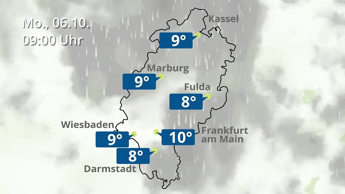 Hessen: Wie wird das Wetter? Regen- und Wolkenfilm für Frankfurt am Main und Wiesbaden