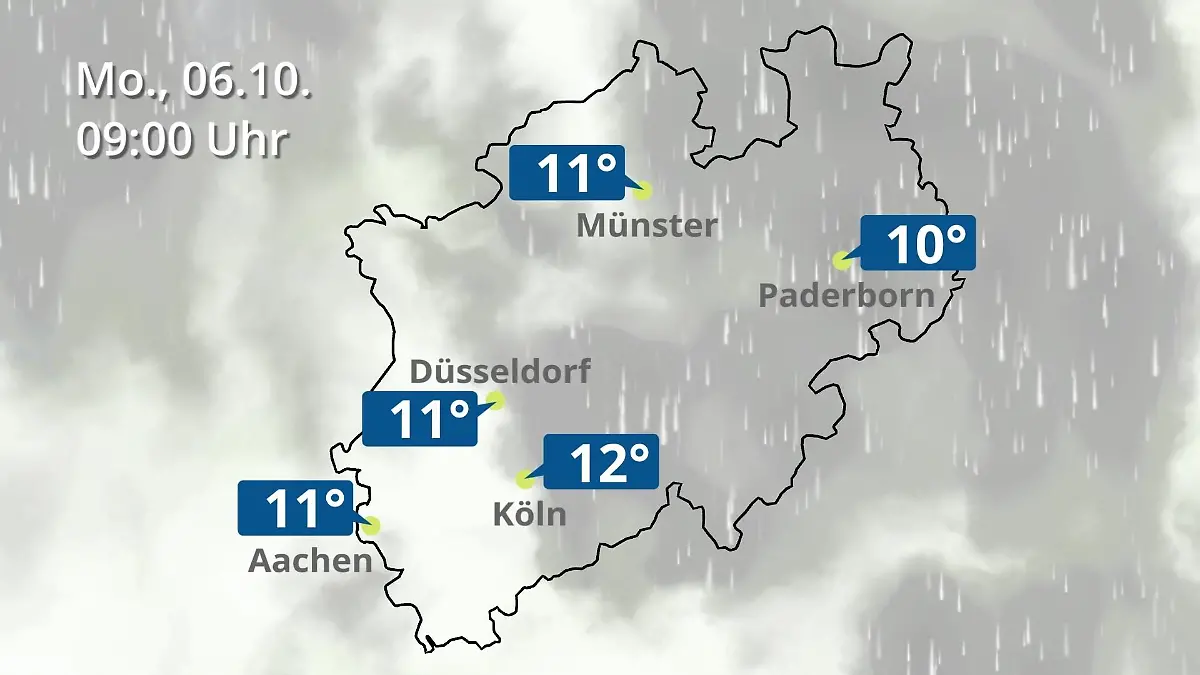 Nordrhein-Westfalen: Wie wird das Wetter? Regen- und Wolkenfilm für Köln, Düsseldorf und Münster