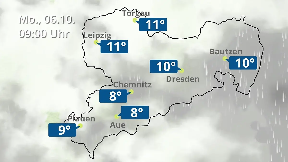 Sachsen: Wie wird das Wetter? Regen- und Wolkenfilm für Chemnitz, Dresden und Leipzig
