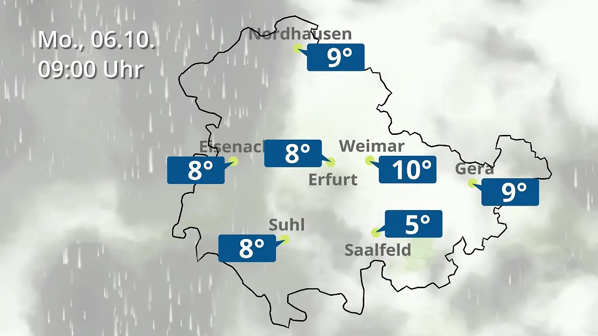 Thüringen: Wie wird das Wetter? Regen- und Wolkenfilm für Erfurt, Gera und Eisenach
