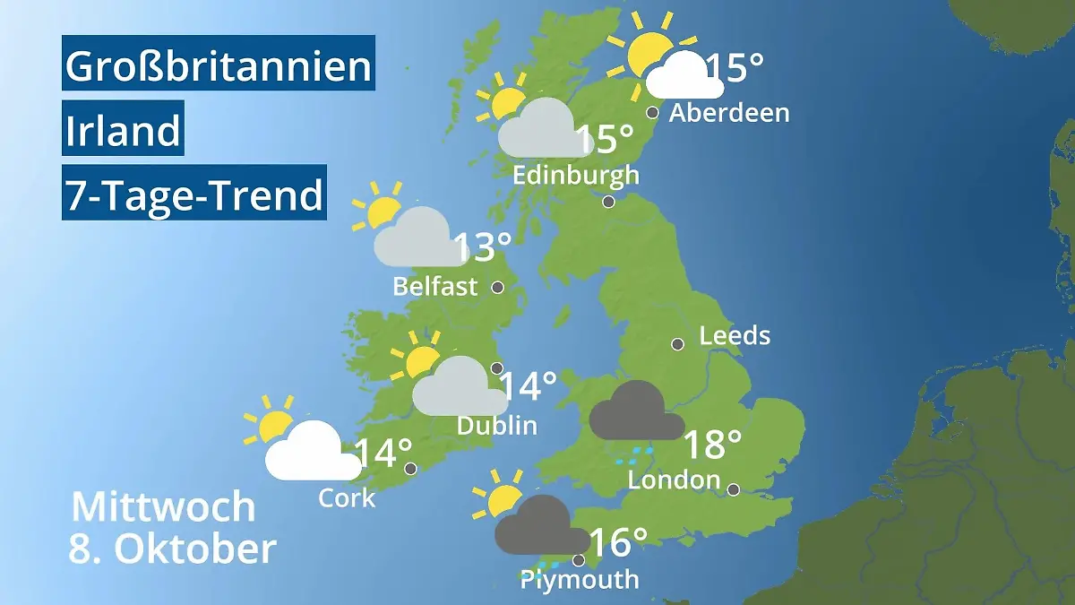 England, Schottland, Wales: Wie wird das Wetter? Video 7-Tage-Trend: Großbritannien und Irland