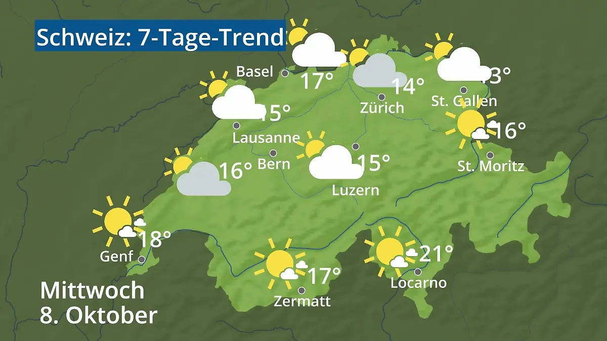 Schweiz: Wie wird das Wetter? Video 7-Tage-Trend: Bern, Basel, Genf, Zürich