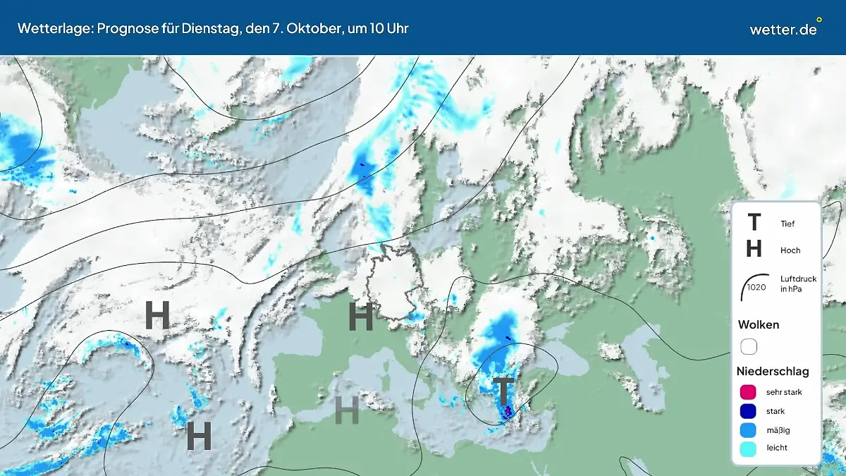 Die Wetterlage der kommenden 5 Tage Hochs und Tiefs über Europa