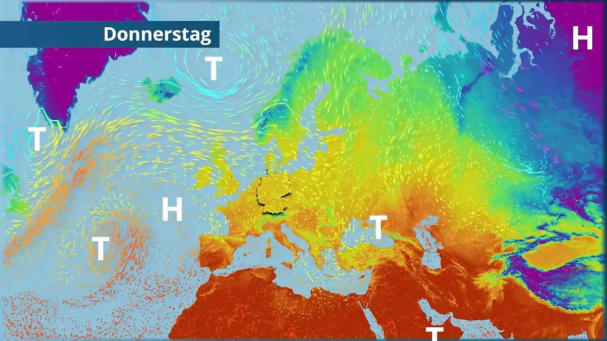 Hoch oder Tief? Wer setzt sich diese Woche durch? Der Strömungsfilm für Europa für 5 Tage