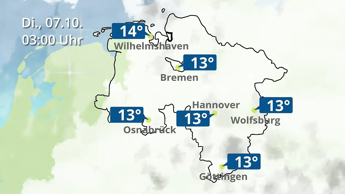 Bremen und Niedersachsen: Wie wird das Wetter? Regen- und Wolkenfilm für Hannover, Osnabrück und Wolfsburg
