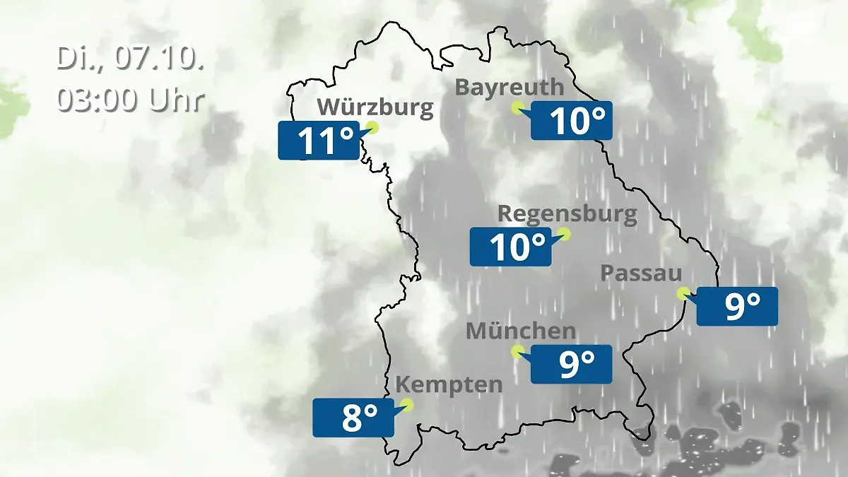 Bayern: Wie wird das Wetter? Regen- und Wolkenfilm für München, Regensburg und Würzburg