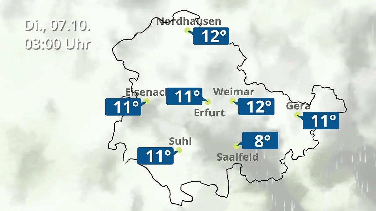 Thüringen: Wie wird das Wetter? Regen- und Wolkenfilm für Erfurt, Gera und Eisenach