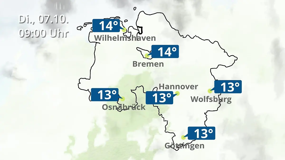 Bremen und Niedersachsen: Wie wird das Wetter? Regen- und Wolkenfilm für Hannover, Osnabrück und Wolfsburg