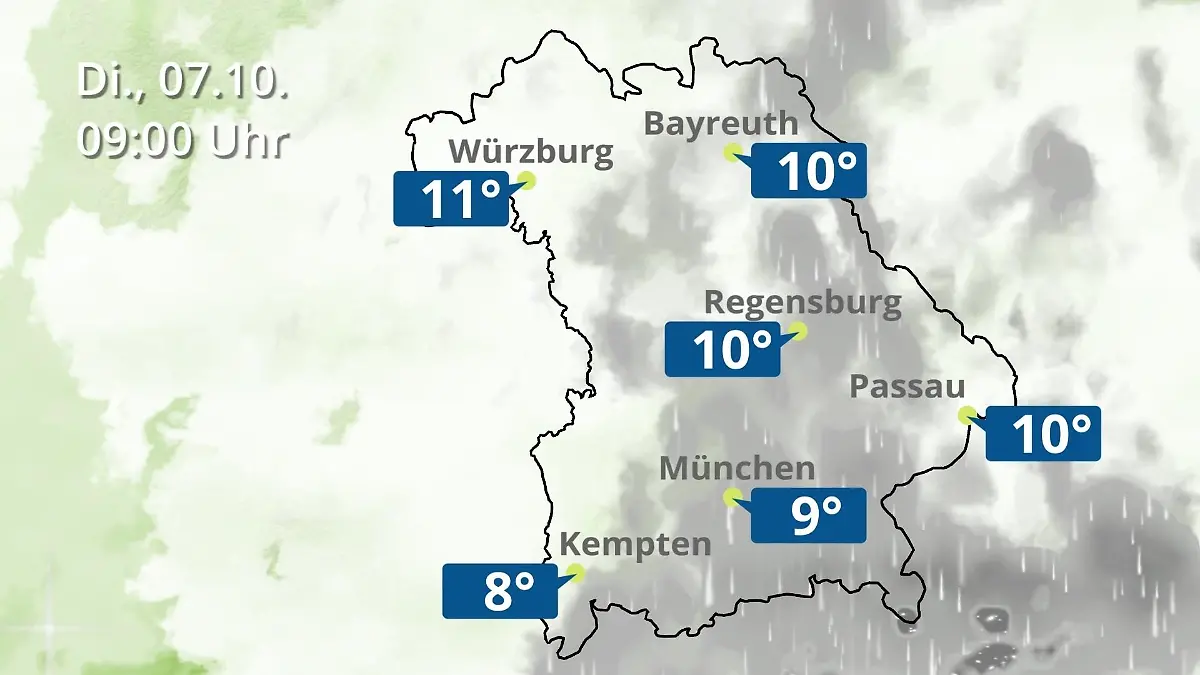 Bayern: Wie wird das Wetter? Regen- und Wolkenfilm für München, Regensburg und Würzburg