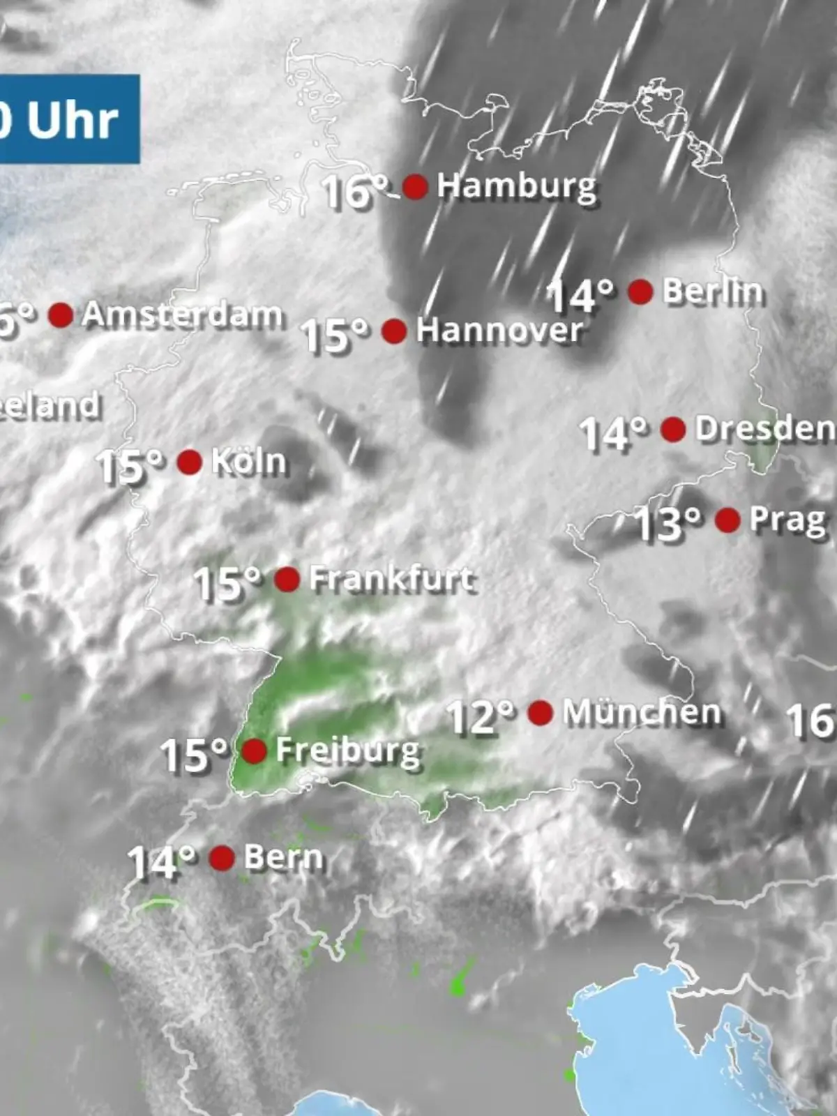 Bild zu: "Dichte Wolkendecke, teils Regen"