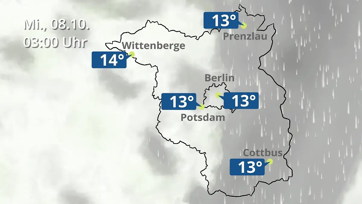 Berlin und Brandenburg: Wie wird das Wetter? Regen- und Wolkenfilm für Potsdam, Cottbus und Wittenberge