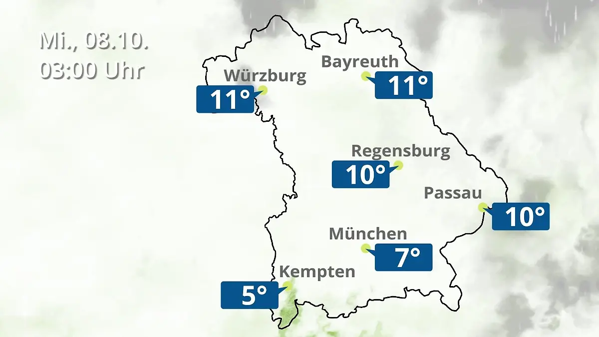 Bayern: Wie wird das Wetter? Regen- und Wolkenfilm für München, Regensburg und Würzburg