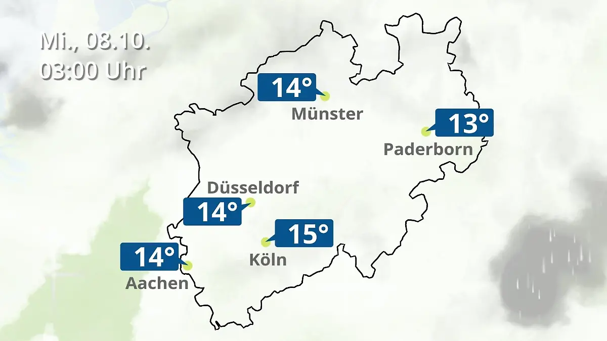 Nordrhein-Westfalen: Wie wird das Wetter? Regen- und Wolkenfilm für Köln, Düsseldorf und Münster