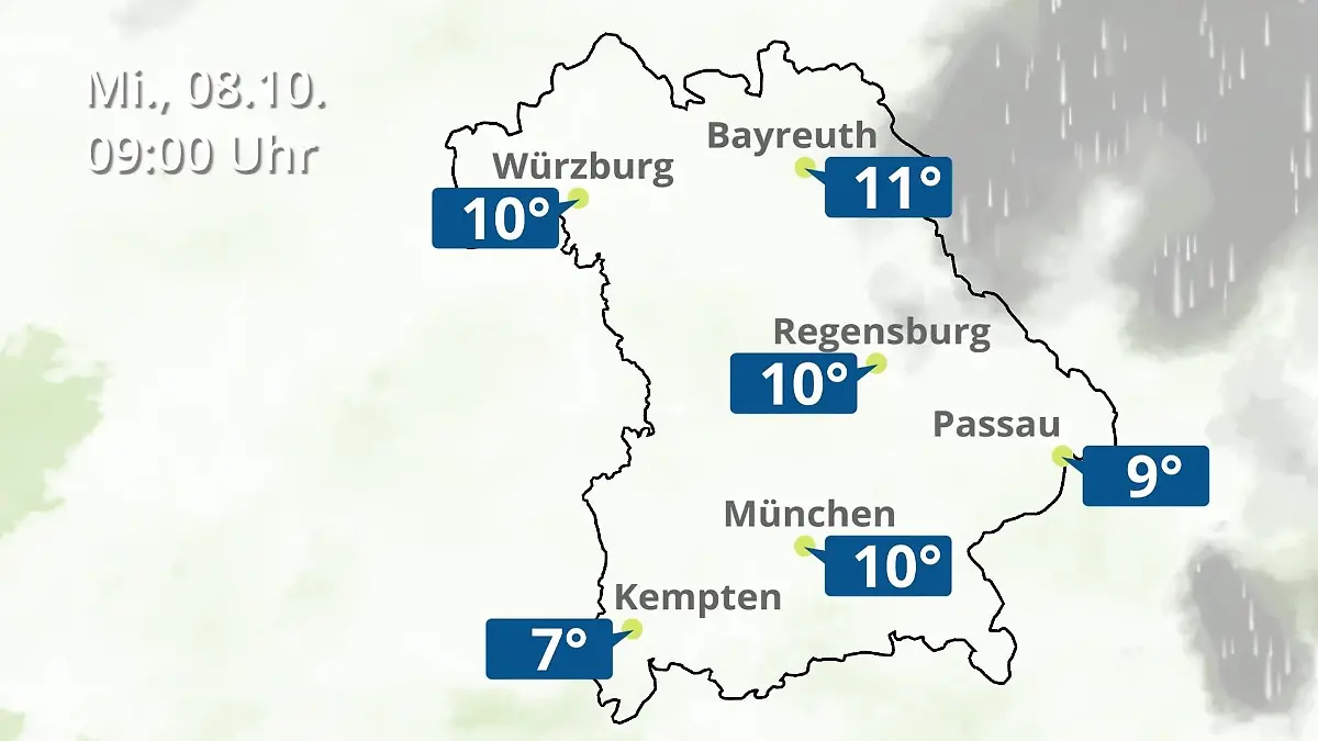 Bayern: Wie wird das Wetter? Regen- und Wolkenfilm für München, Regensburg und Würzburg