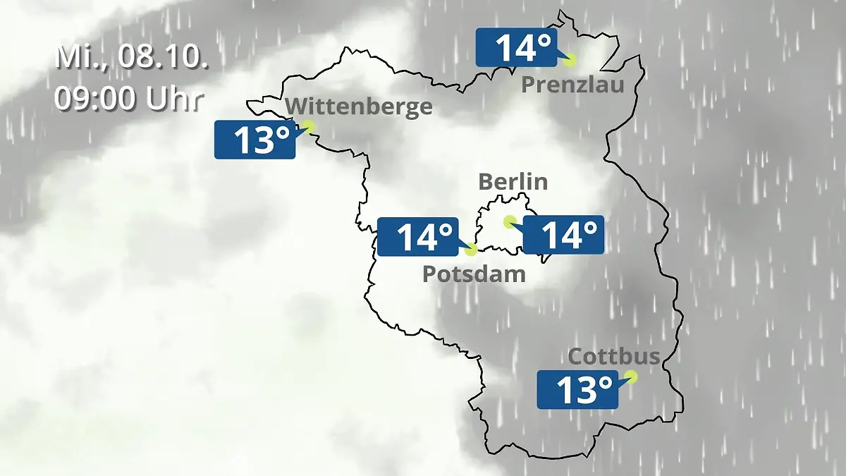 Berlin und Brandenburg: Wie wird das Wetter? Regen- und Wolkenfilm für Potsdam, Cottbus und Wittenberge