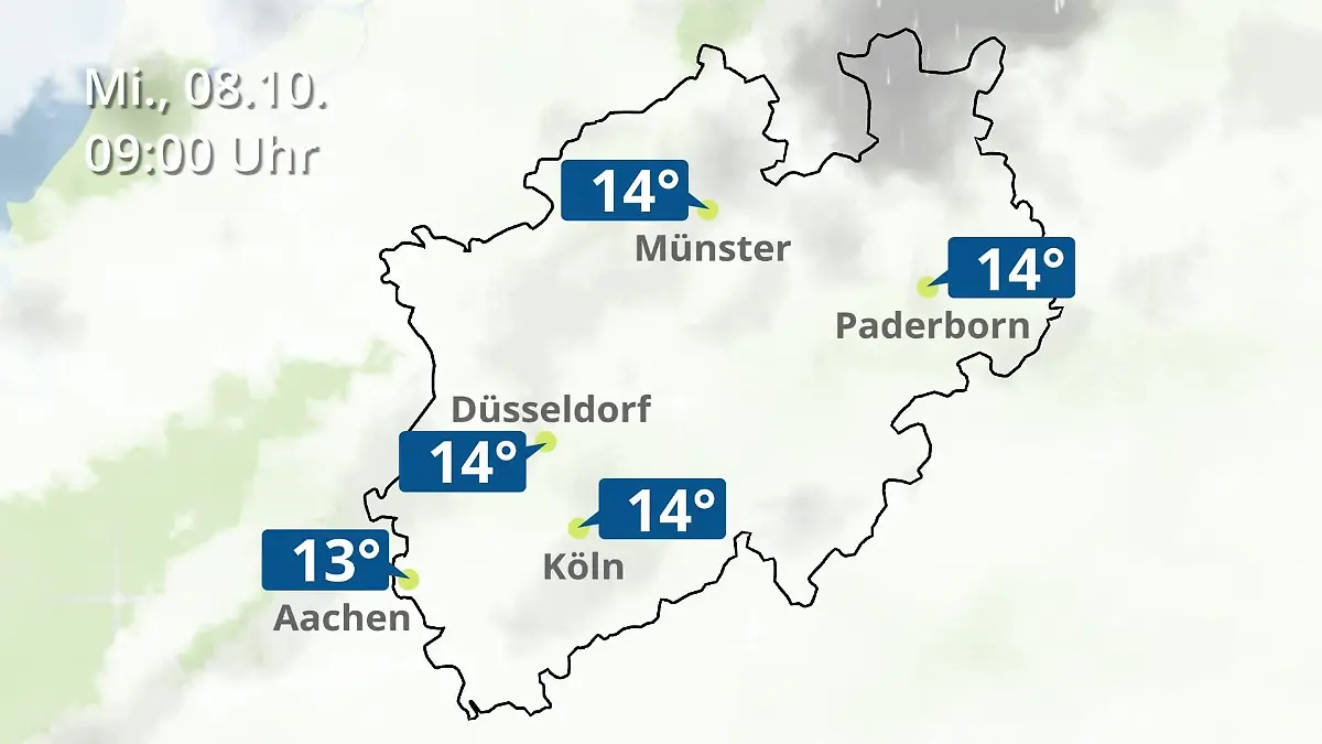 Nordrhein-Westfalen: Wie wird das Wetter? Regen- und Wolkenfilm für Köln, Düsseldorf und Münster