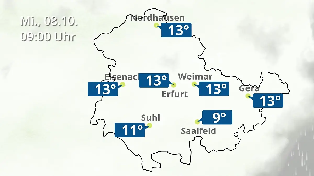 Thüringen: Wie wird das Wetter? Regen- und Wolkenfilm für Erfurt, Gera und Eisenach