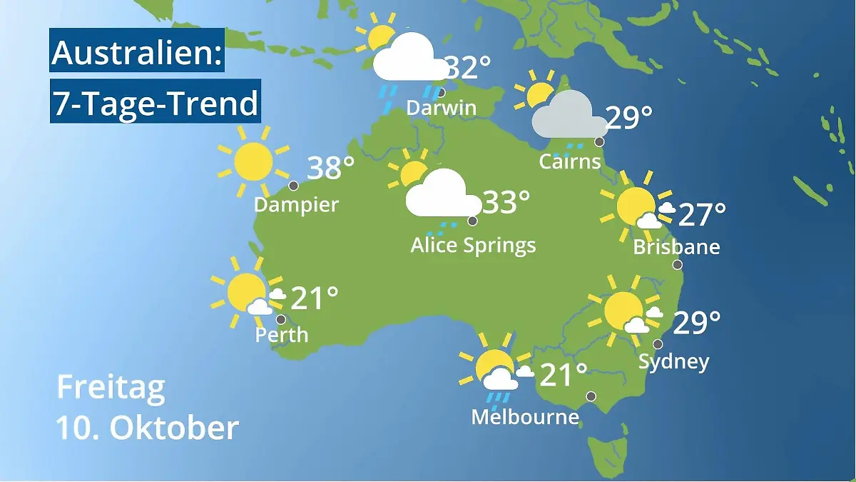 Australien: Wie wird das Wetter? Video 7-Tage-Trend: Sydney, Melbourne, Perth