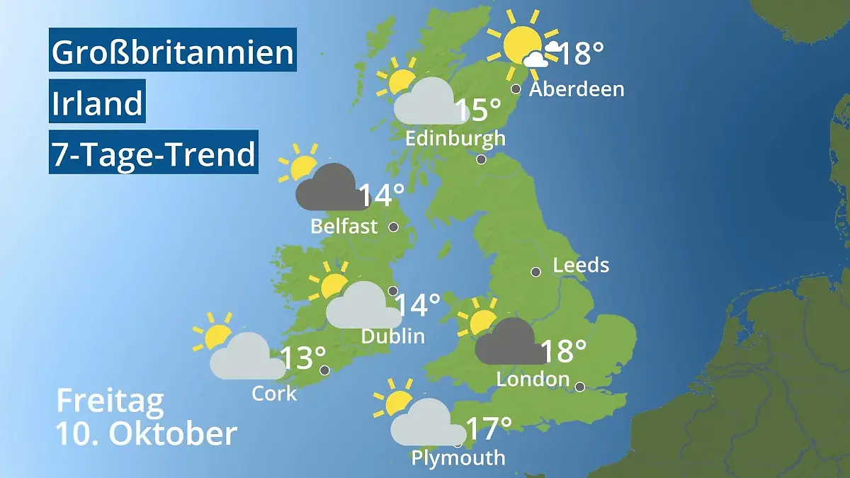 England, Schottland, Wales: Wie wird das Wetter? Video 7-Tage-Trend: Großbritannien und Irland