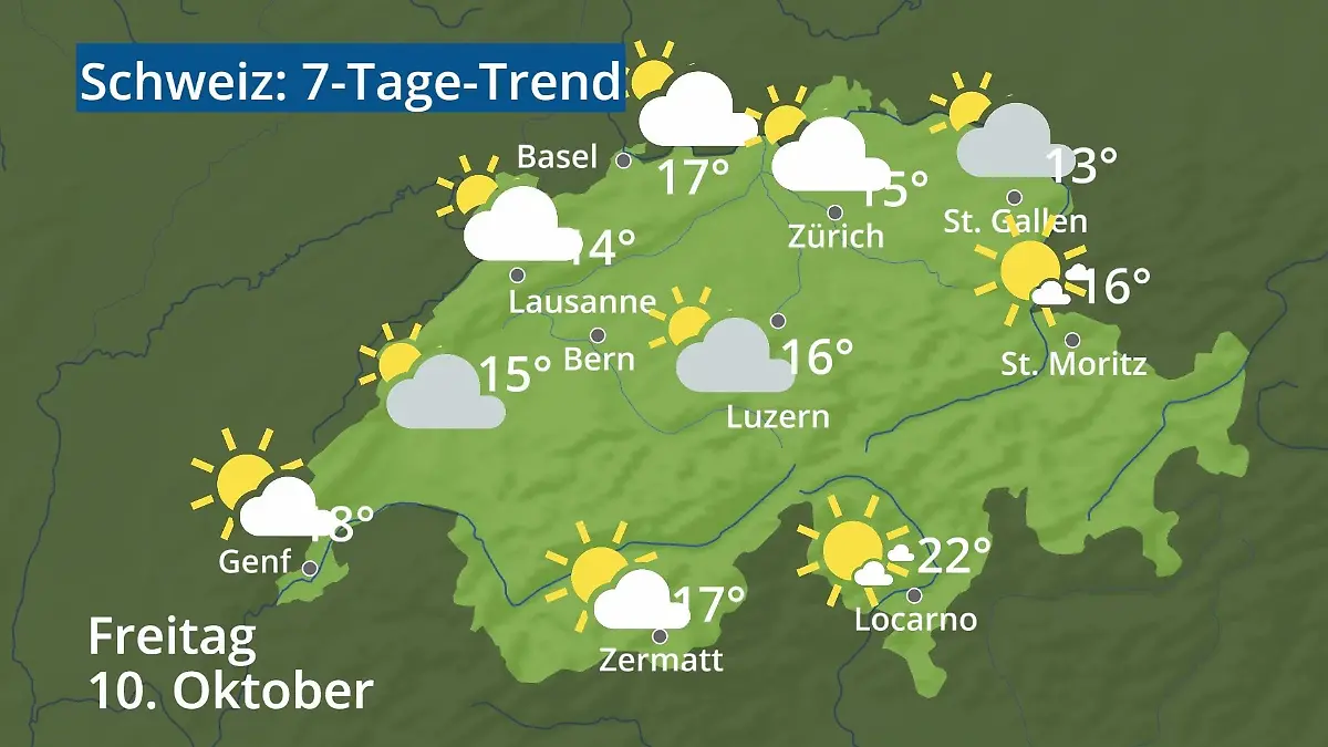 Schweiz: Wie wird das Wetter? Video 7-Tage-Trend: Bern, Basel, Genf, Zürich