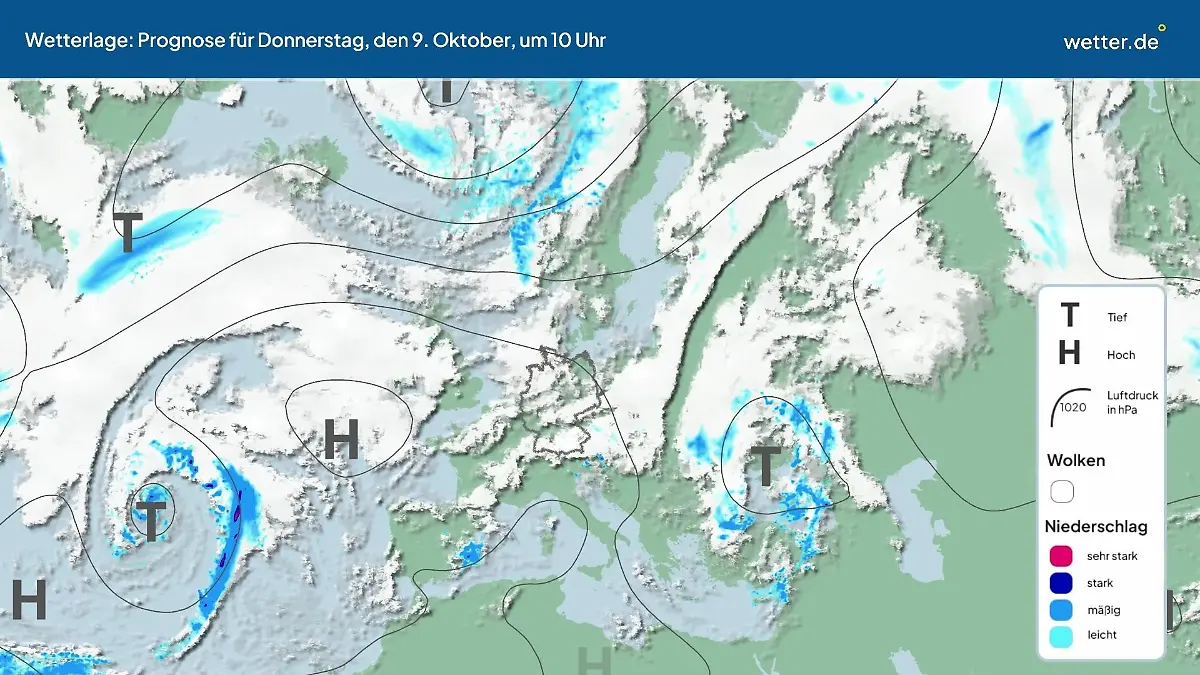 Die Wetterlage der kommenden 5 Tage Hochs und Tiefs über Europa
