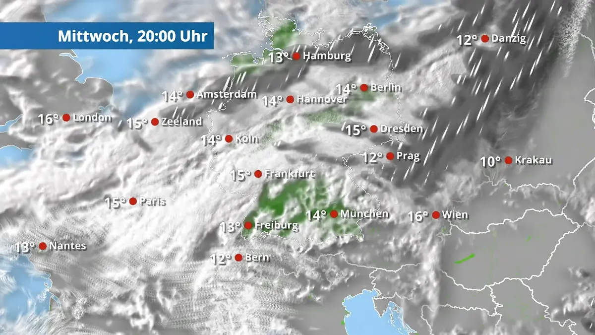 Vielfach grau und teilweise nass Der Regen- und Wolkenfilm für 48 Stunden