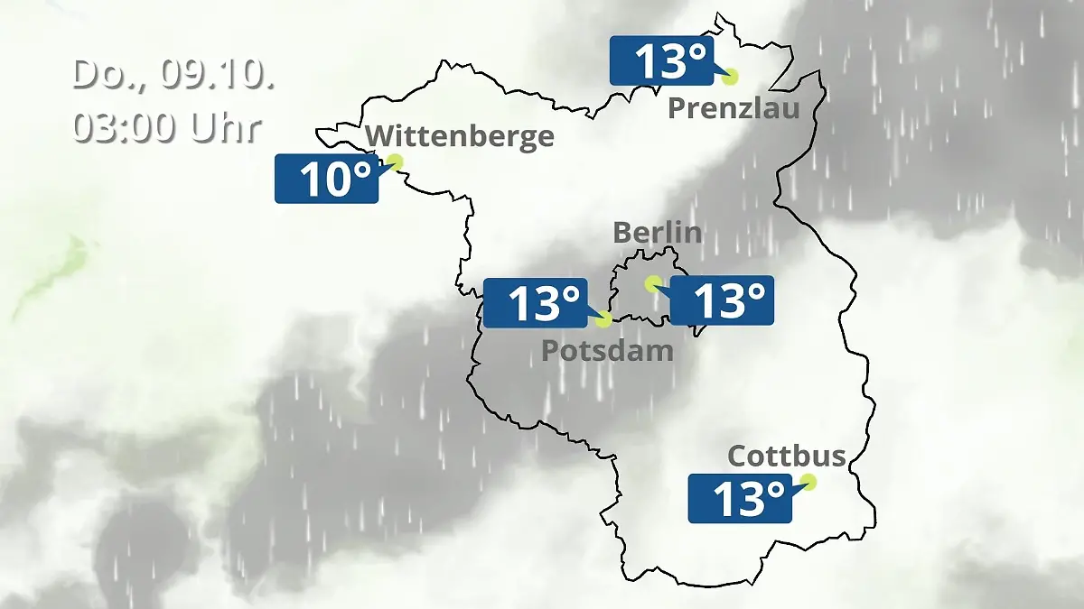 Berlin und Brandenburg: Wie wird das Wetter? Regen- und Wolkenfilm für Potsdam, Cottbus und Wittenberge