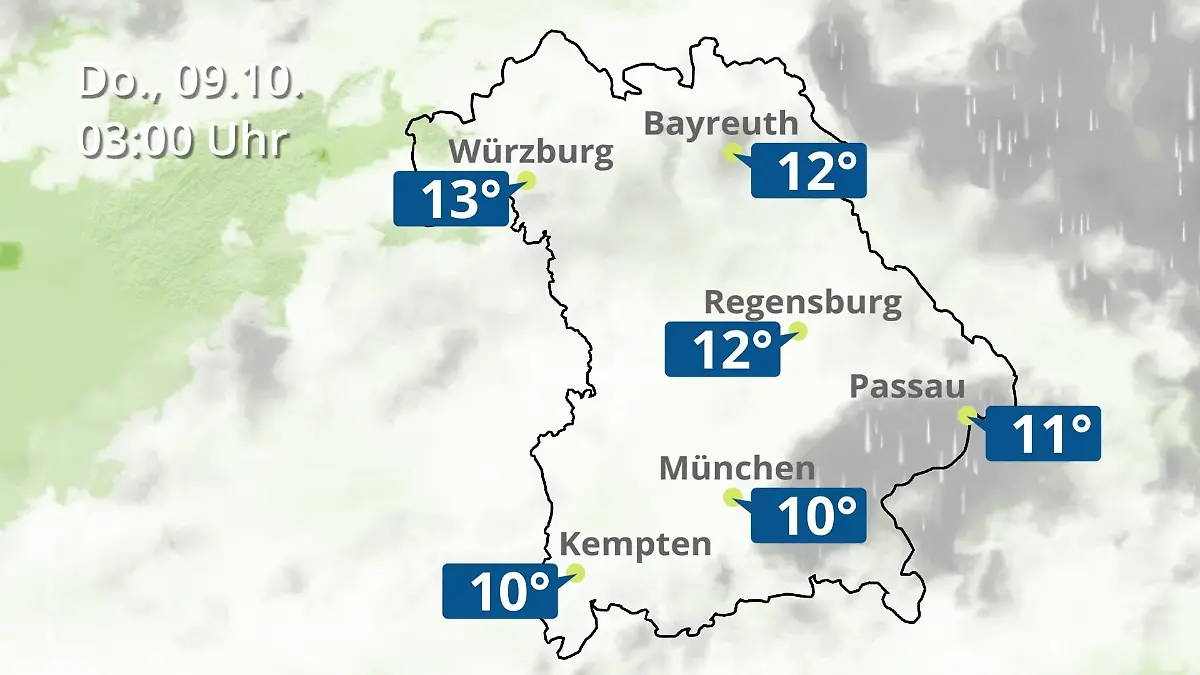 Bayern: Wie wird das Wetter? Regen- und Wolkenfilm für München, Regensburg und Würzburg