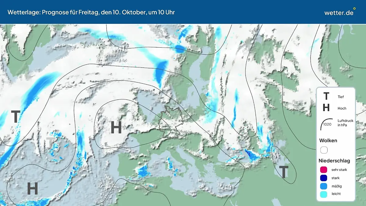 Die Wetterlage der kommenden 5 Tage Hochs und Tiefs über Europa