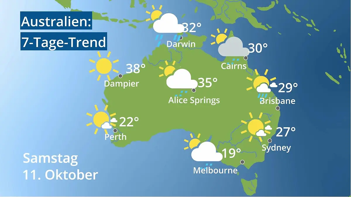 Australien: Wie wird das Wetter? Video 7-Tage-Trend: Sydney, Melbourne, Perth
