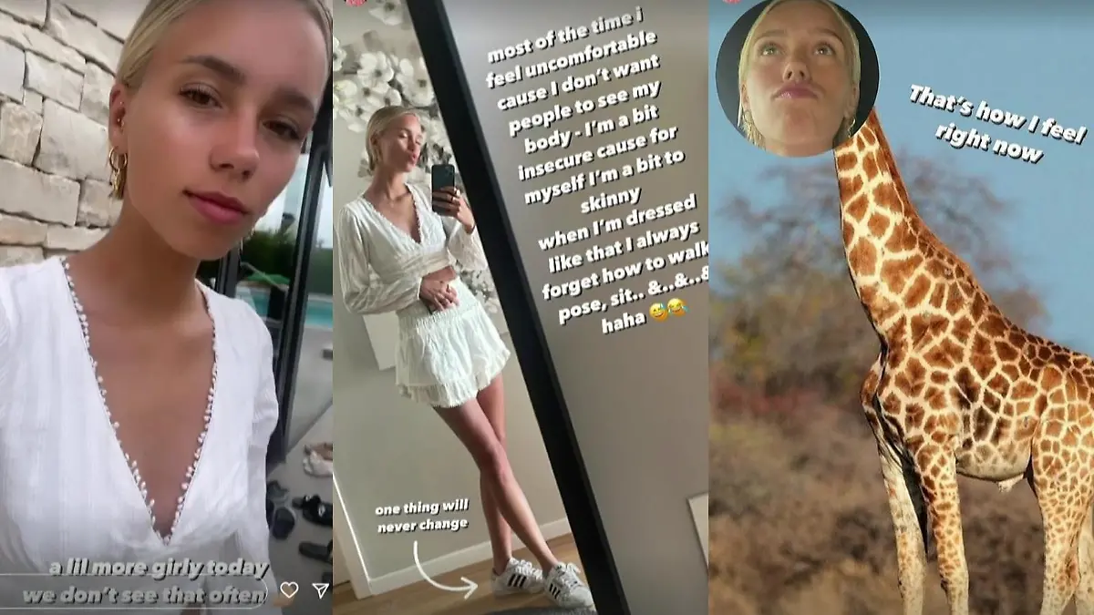 Lena Mantler zeigt sich in ihrer Instagram-Story ungewohnt mädchenhaft - findet sich aber zu dünn.