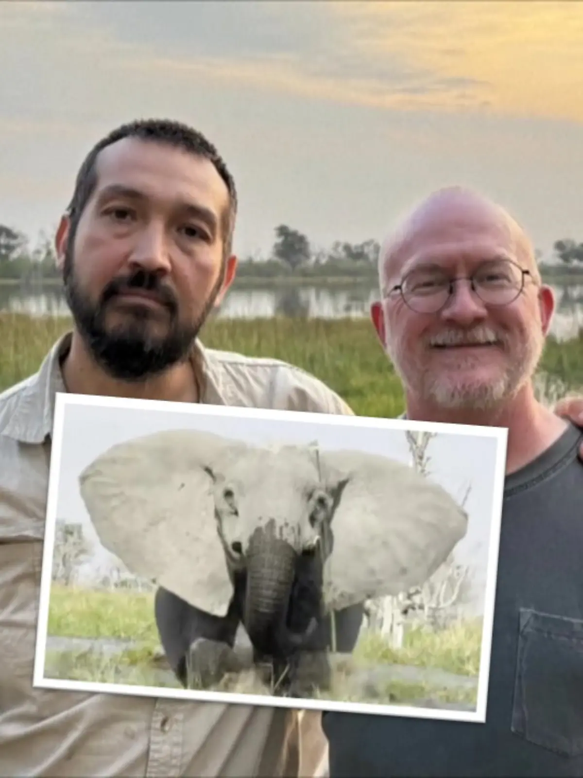 Larry Unrein und Jeff Melvin überleben einen Elefantenangriff in Botswana.