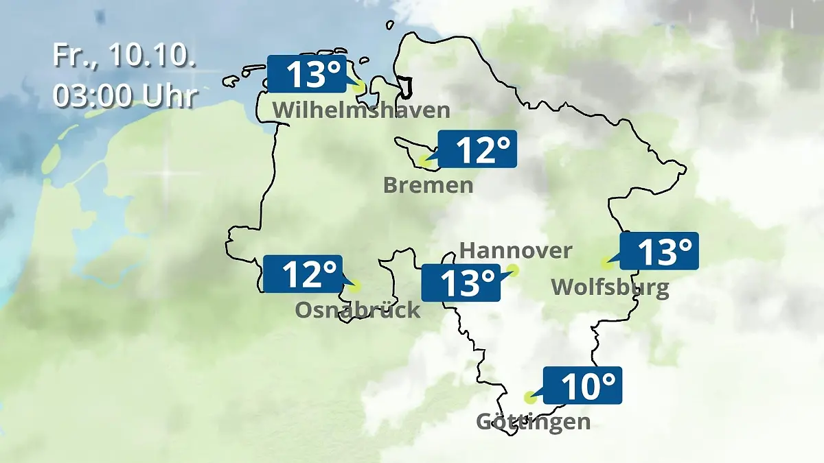 Bremen und Niedersachsen: Wie wird das Wetter? Regen- und Wolkenfilm für Hannover, Osnabrück und Wolfsburg