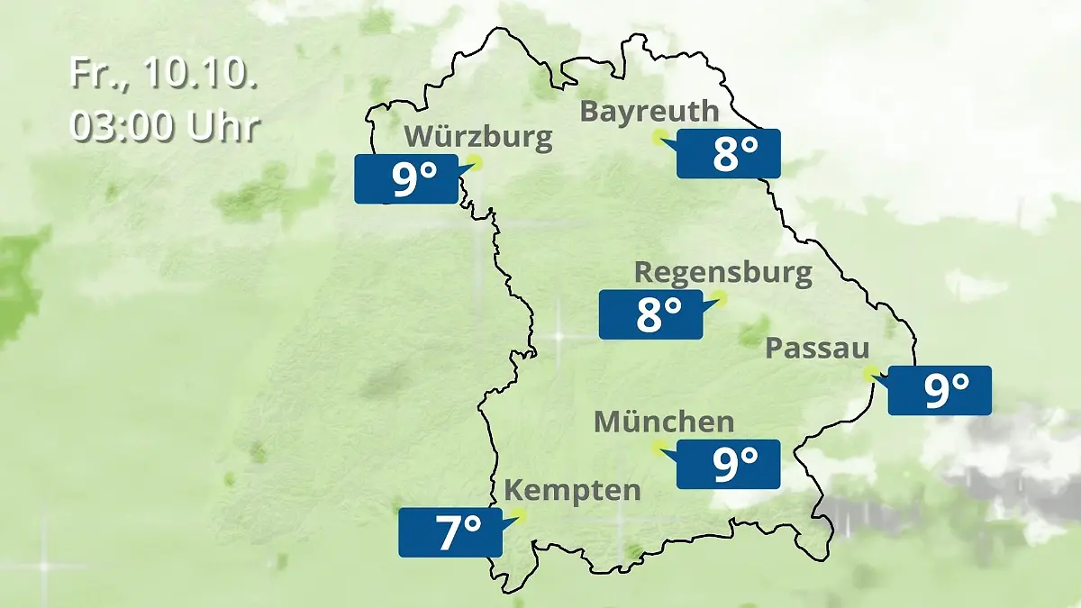 Bayern: Wie wird das Wetter? Regen- und Wolkenfilm für München, Regensburg und Würzburg
